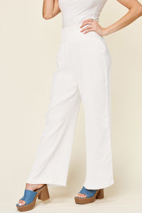 Double Take Full Size Texture Smocked Waist Wide Leg Pants