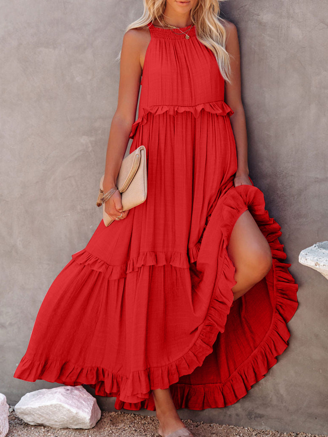 Ruffled Sleeveless Maxi Dress with Pockets Ruffled Sleeveless Maxi Dress with Pockets