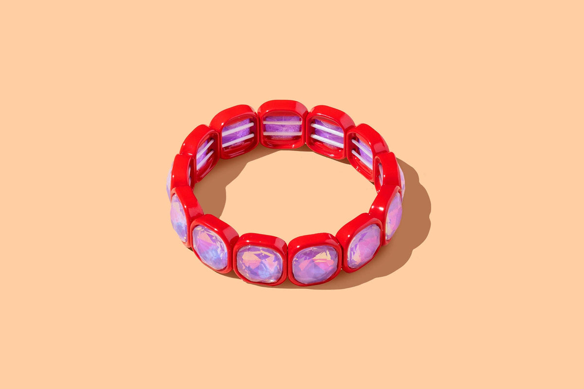 Enamel Stretch Bracelet - Rounded Gems - Elise - Asst Colors