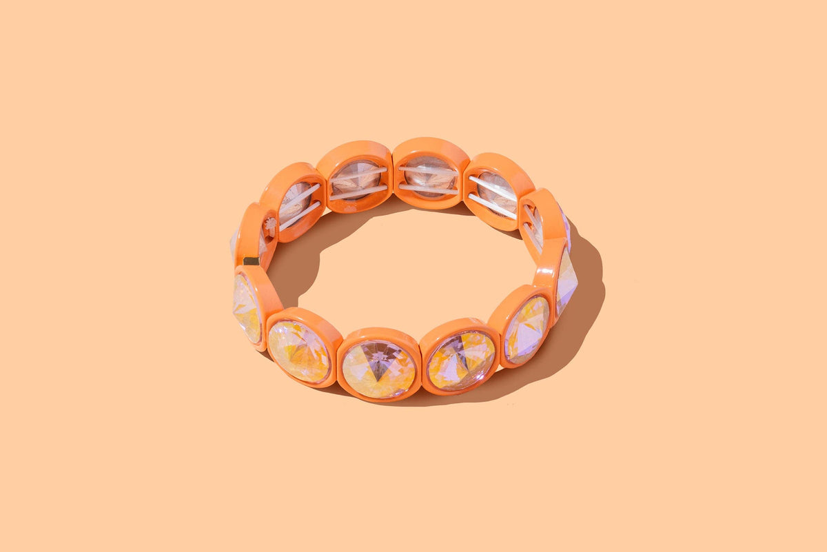 Enamel Stretch Bracelet - Rounded Gems - Elise - Asst Colors
