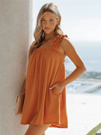 Full Size Frill Pocketed Square Neck Wide Strap Dress
