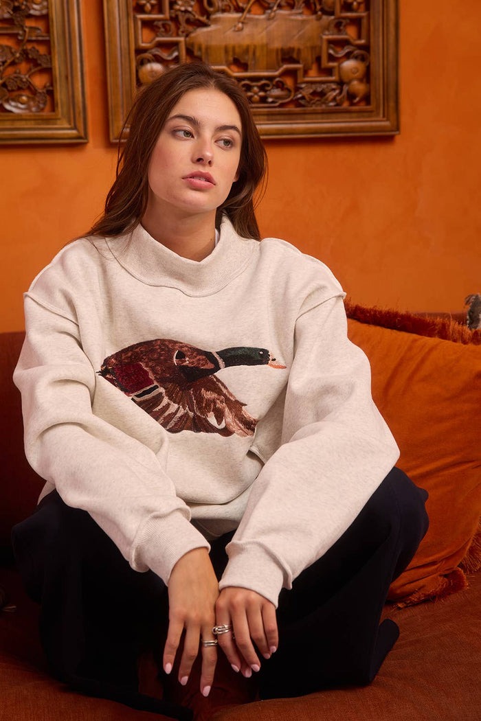 MALLARD Duck Embroidered Mock-Neck Sweatshirt