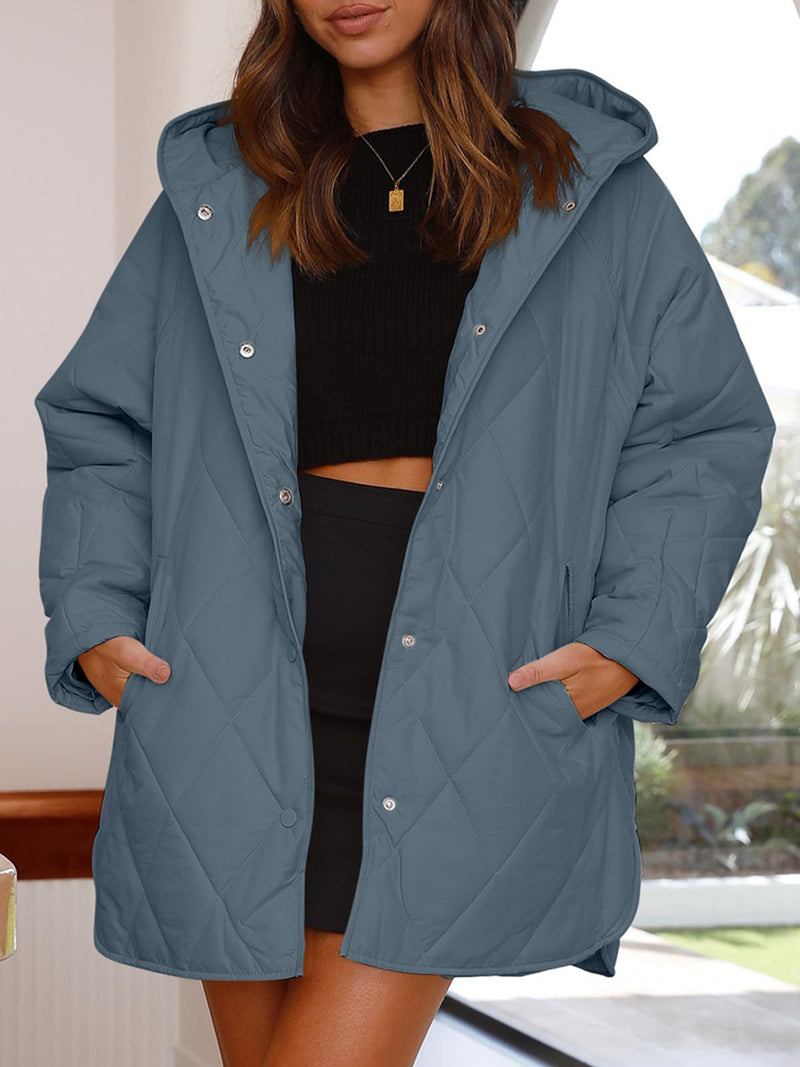 Slit Snap Down Long Sleeve Hooded Jacket