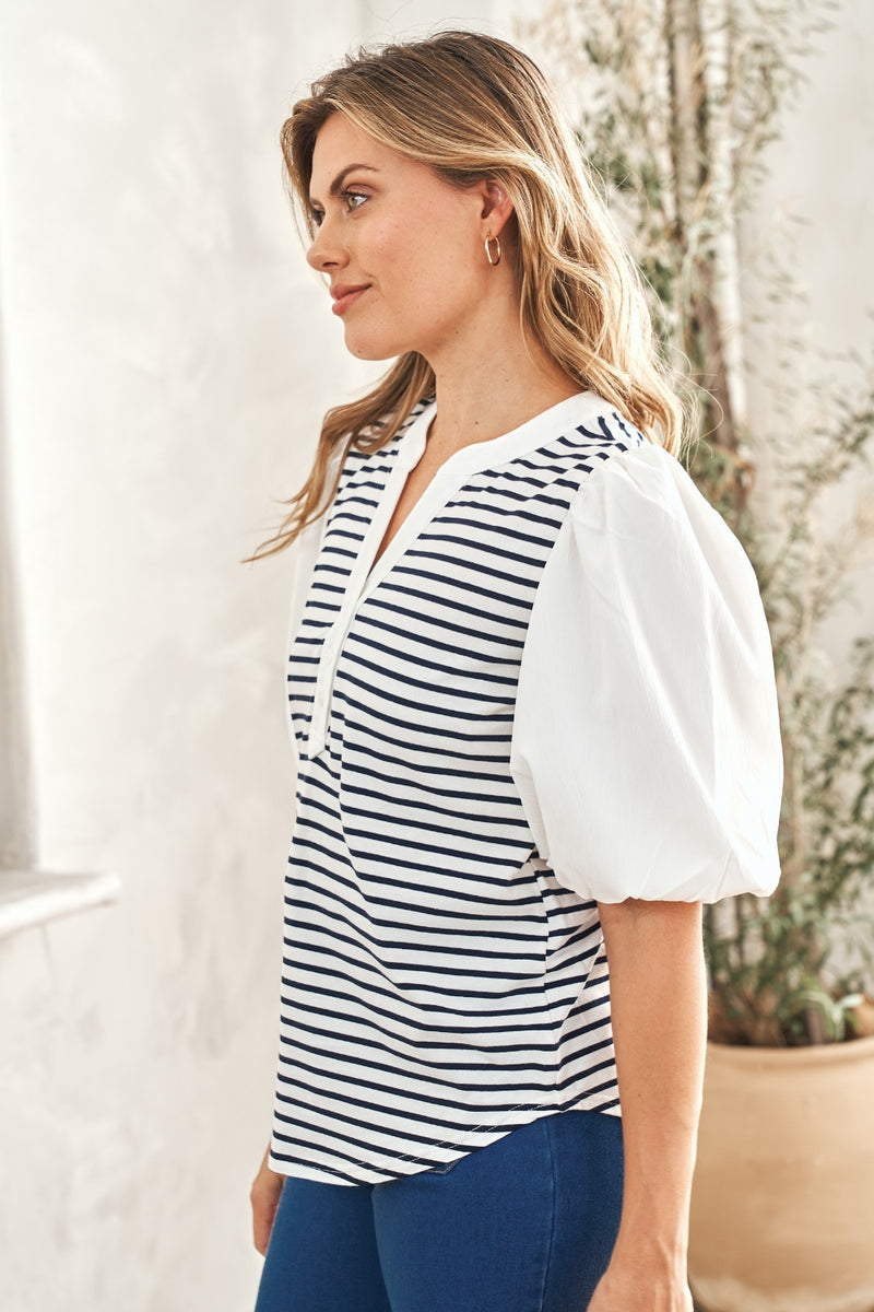Hailey & Co Striped Contrast Puff Sleeve Top