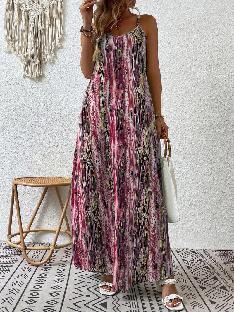 Full Size Printed Scoop Neck Maxi Cami Dress