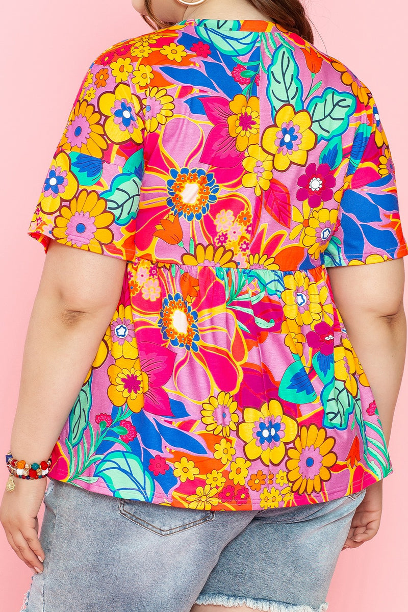 Plus Size Printed Round Neck Short Sleeve Top