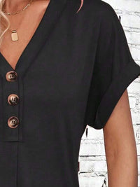 Quarter Button V-Neck Short Sleeve Dress
