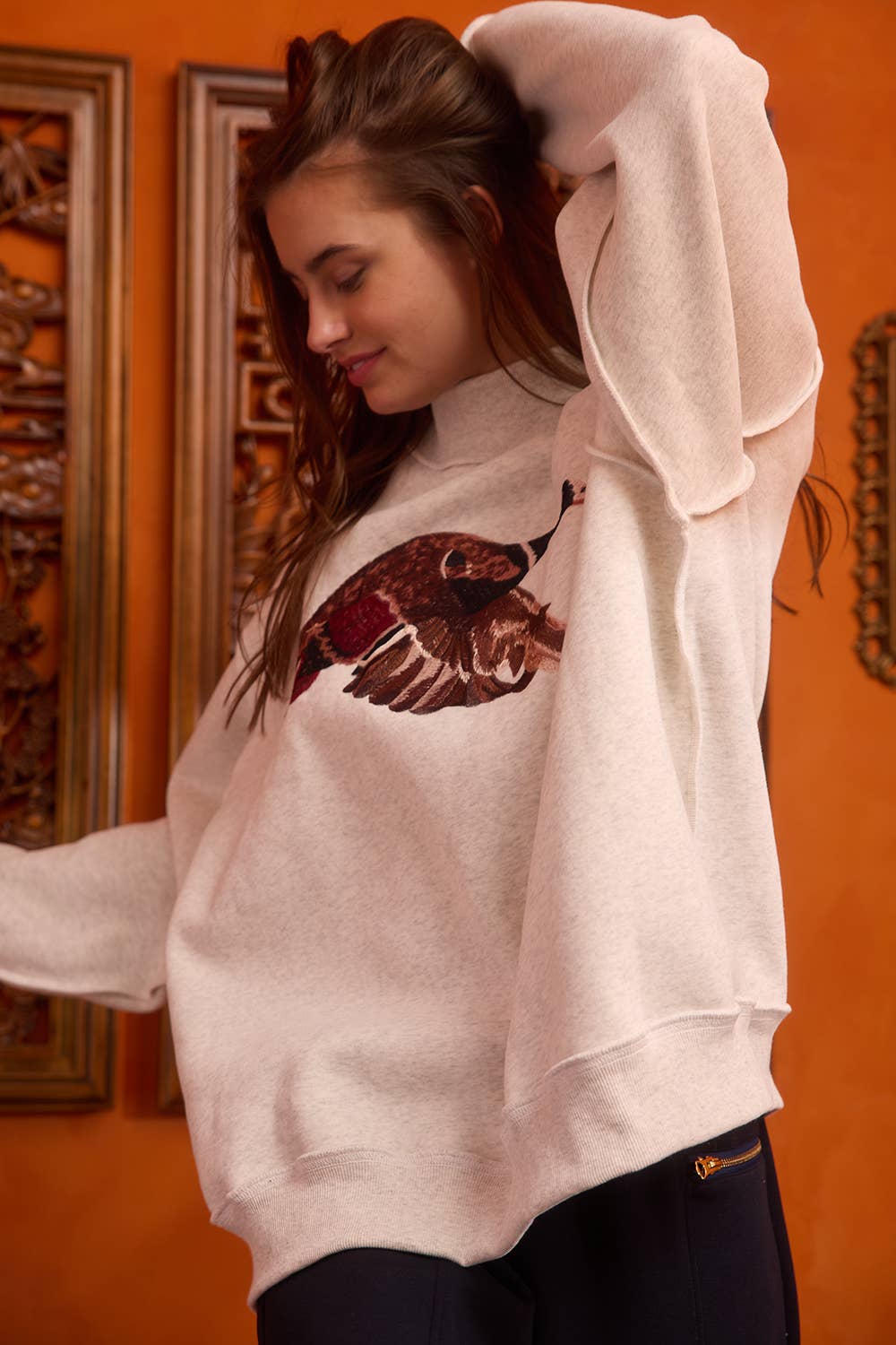 MALLARD Duck Embroidered Mock-Neck Sweatshirt
