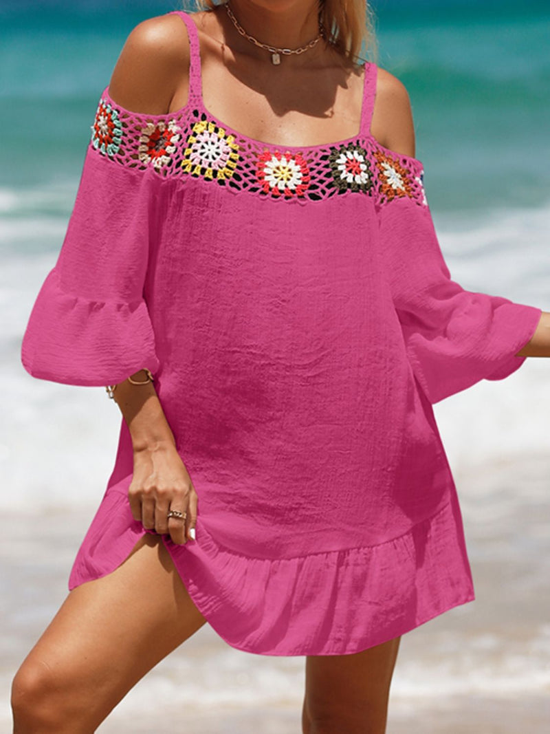 Crochet Cold Shoulder Three-Quarter Sleeve Cover Up