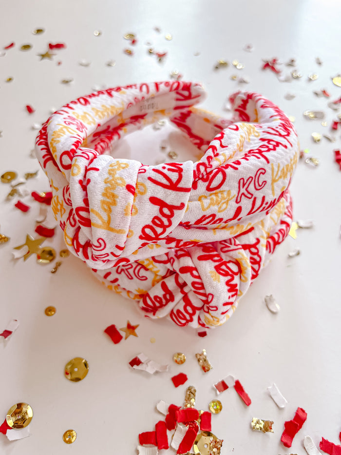 White Kansas City KC Red Kingdom Cursive Knotted Headband R2S
