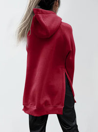 Slit Pocketed Raglan Sleeve Hoodie