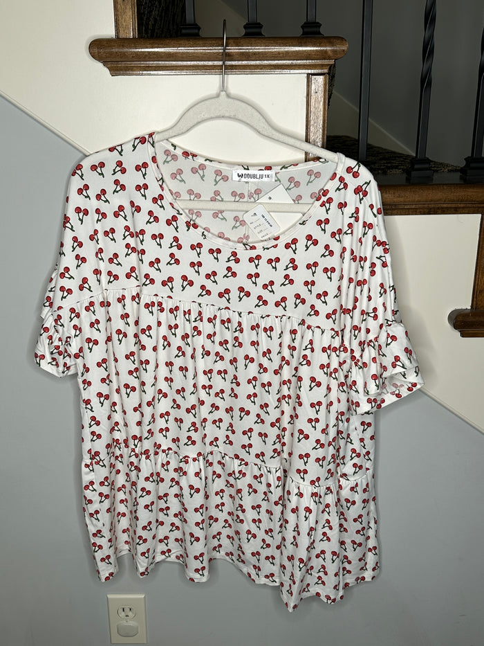 Cherry Peplum Short Sleeve Shirt