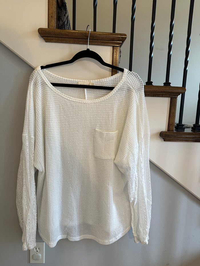 White Thermal Top with Eyelet Sleeves