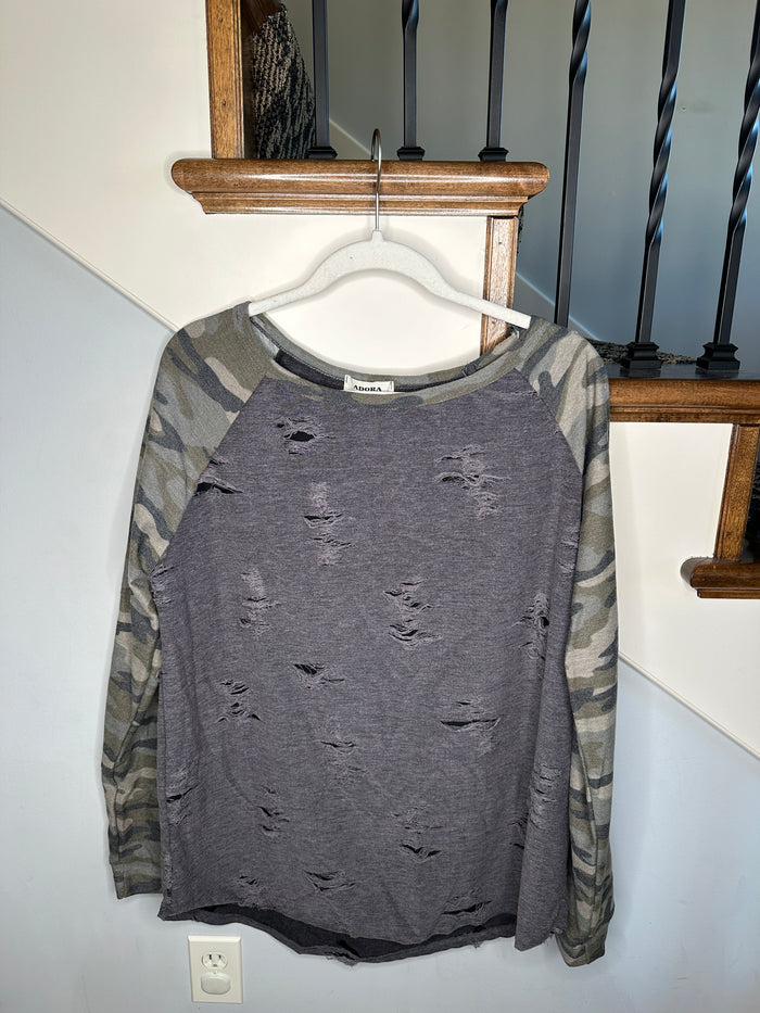 Long Sleeve Top with Camo Sleeves