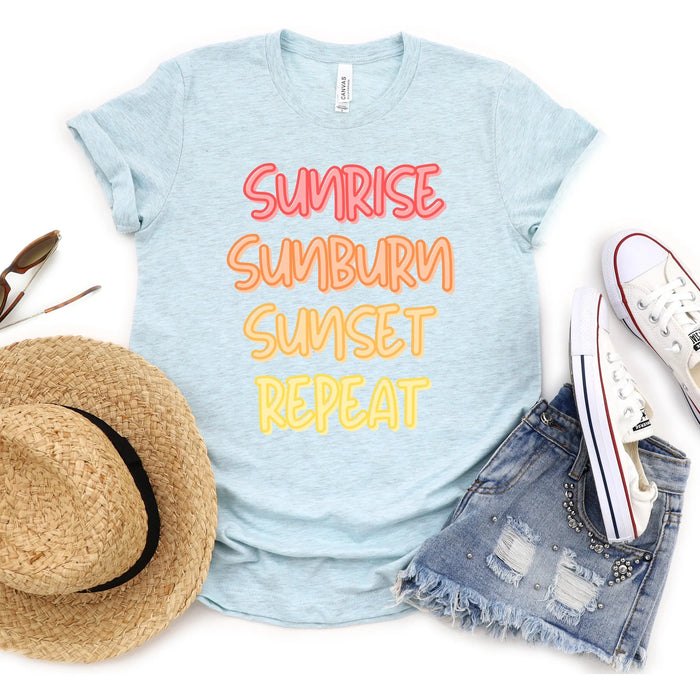 SUNRISE SUNBURN SUNSET REPEAT GRAPHIC TEE