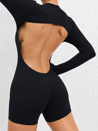 Cutout Round Neck Long Sleeve Active Romper