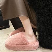 Fuzzy Round Toe Flat Slippers