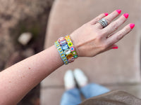 The Olivia Enamel Stretch Bracelet - Large Oval Rainbow Stones