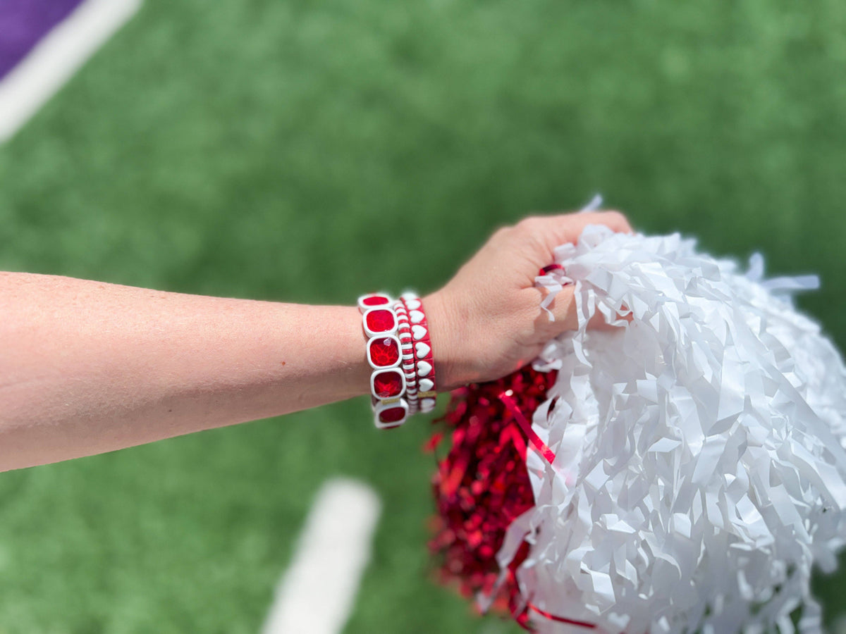 Enamel Stretch Bracelets - Red and White - 3 Piece Set