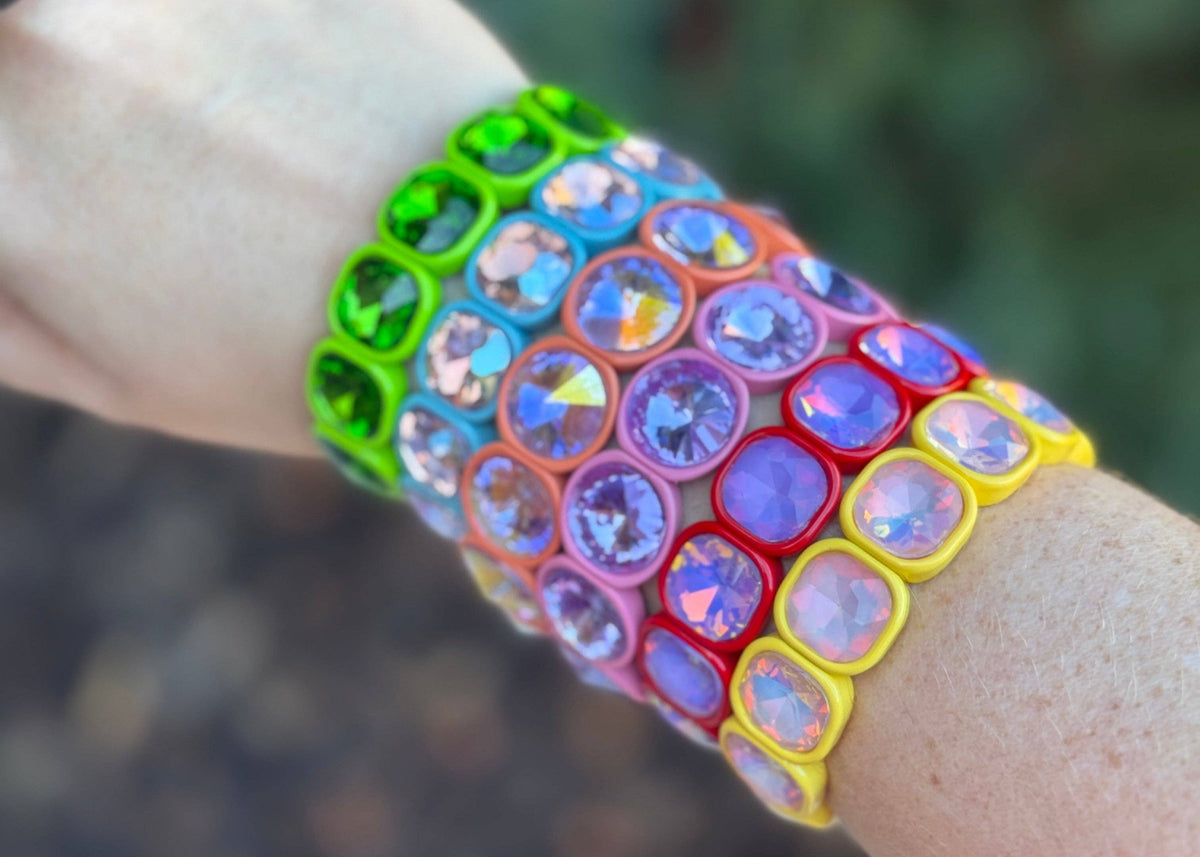 Enamel Stretch Bracelet - Rounded Gems - Elise - Asst Colors