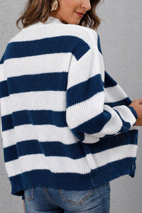 Striped Button Up Long Sleeve Sweater