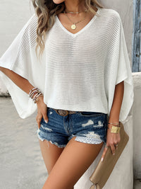 V-Neck Batwing Sleeve Knit Top