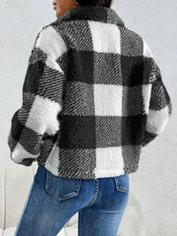 Decorative Pocket Flap Plaid Long Sleeve Jacket