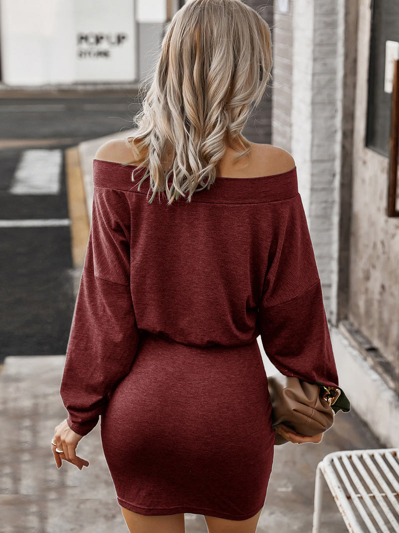 Off-Shoulder Long Sleeve Mini Dress