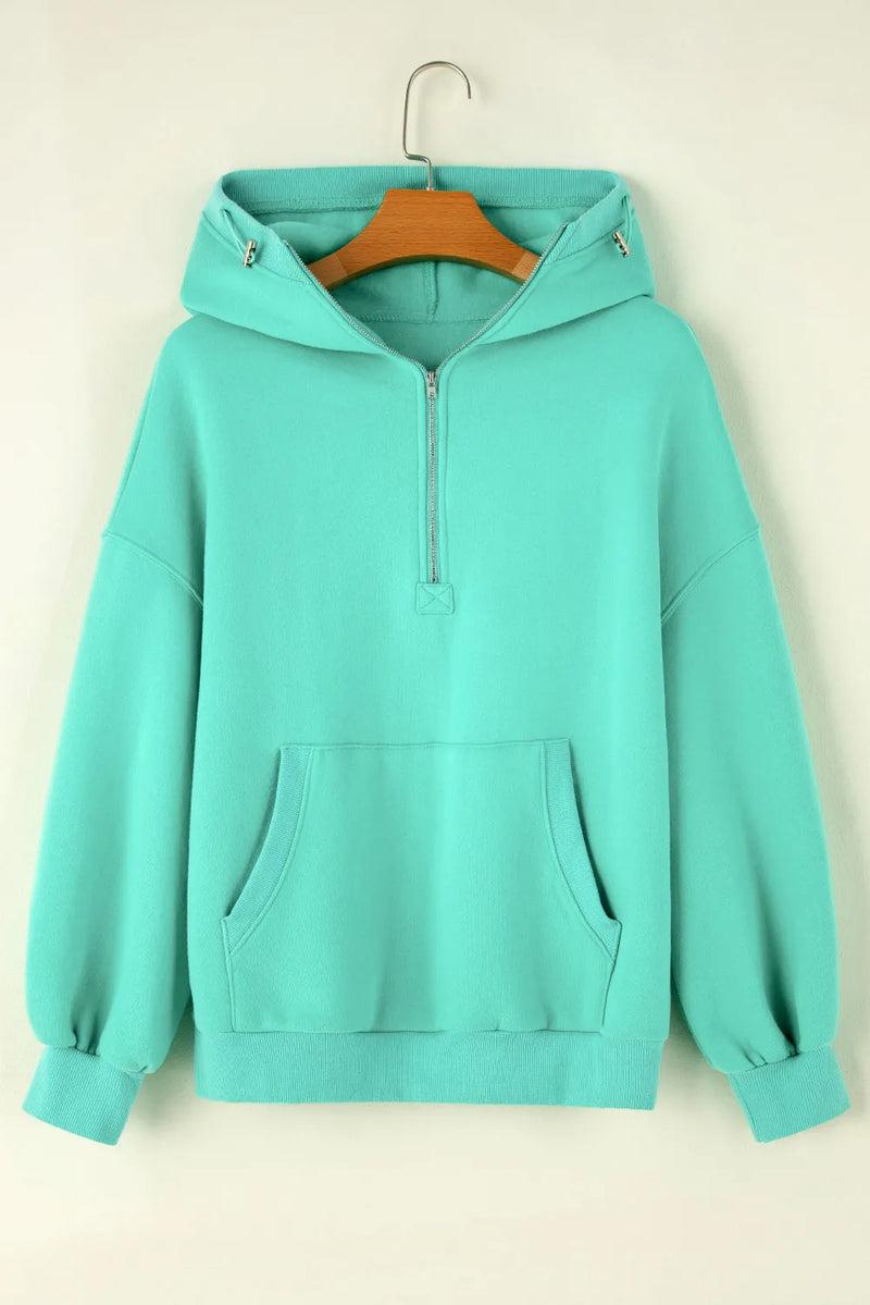 Pocketed Half Zip Long Sleeve Hoodie