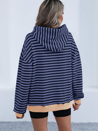 Drawstring Striped Long Sleeve Hoodie