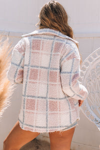 Plaid Button Up Collared Neck Sherpa Jacket