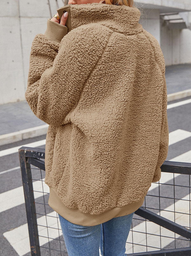 Full Size Teddy Snap Down Long Sleeve Jacket