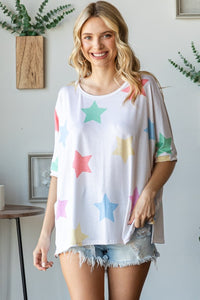 HOPELY Full Size Multi Colored Star Print T-Shirt