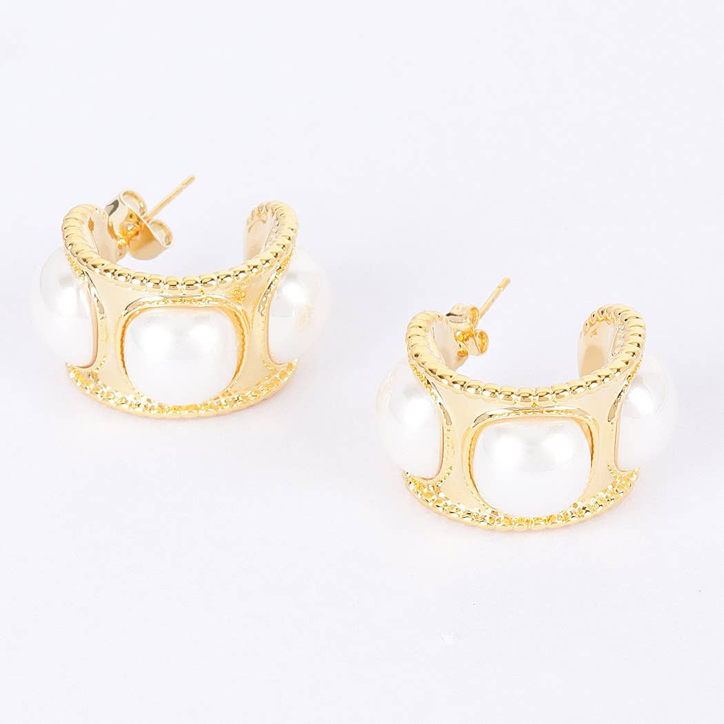 Faux Pearl Metal Mini Hoop Earring
