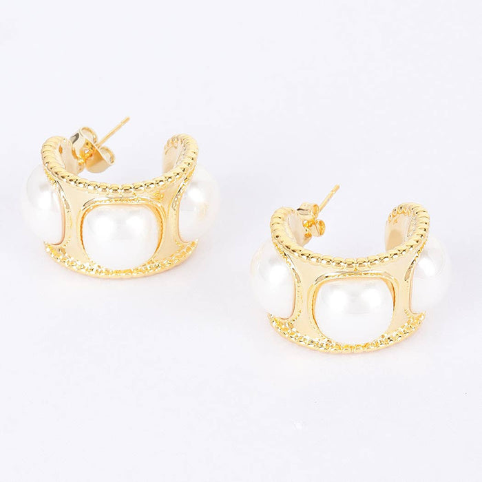 Faux Pearl Metal Mini Hoop Earring