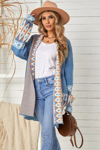 Geometric Open Front Long Sleeve Cardigan