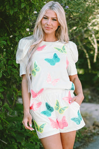 Butterfly Round Neck Top and Shorts Set