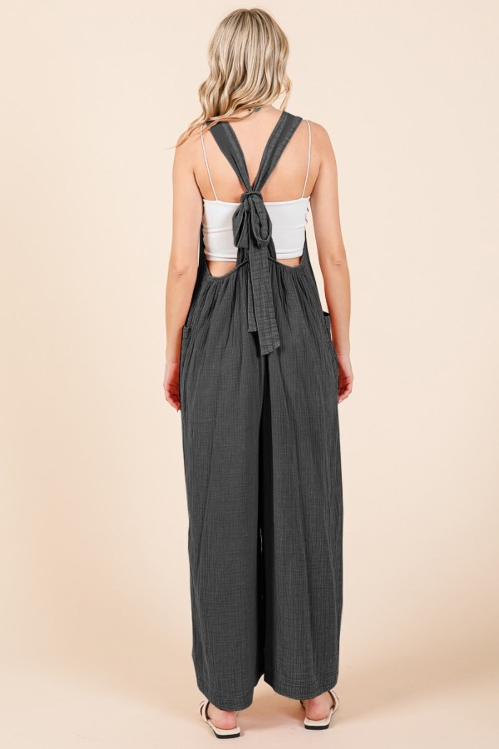 Culture Code Pocketed Sleeveless Wide Leg Overalls