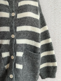 Striped Button Down Long Sleeve Cardigan