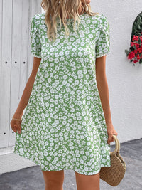 Floral Round Neck Petal Sleeve Mini Dress