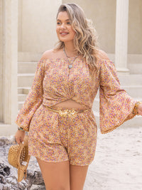 Plus Size Printed Off-Shoulder Top and Shorts Set