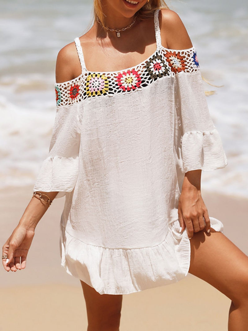 Crochet Cold Shoulder Three-Quarter Sleeve Cover Up