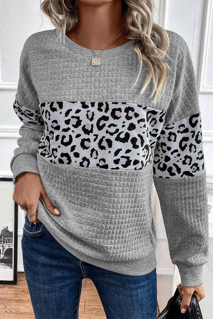 Leopard Round Neck Long Sleeve Sweatshirt