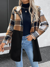 Plaid Zip Up Long Sleeve Hooded Outerwear