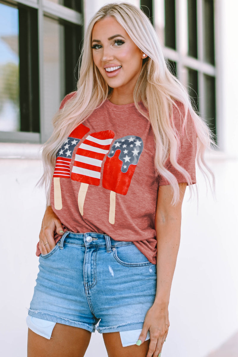 US Flag Round Neck Short Sleeve T-Shirt