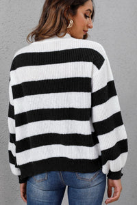 Striped Button Up Long Sleeve Sweater