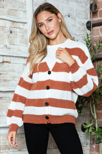 Striped Button Up Long Sleeve Sweater