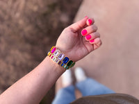 The Erin-Enamel Stretch Bracelet - Octagon Rainbow Stones