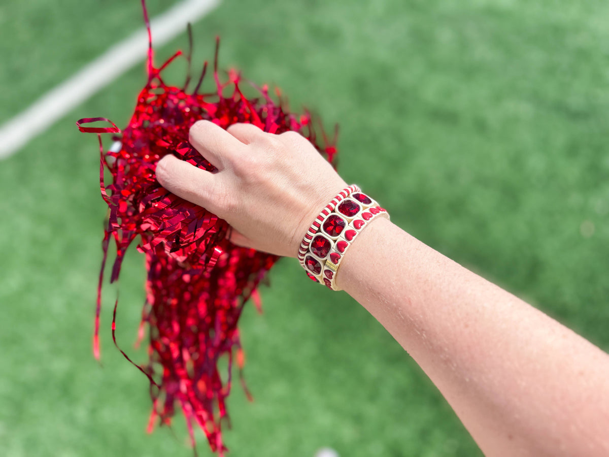 Enamel Stretch Bracelets - Red and White - 3 Piece Set