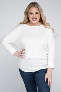 Plus Luxe Rayon Boat Neck 3/4 Sleeve Top